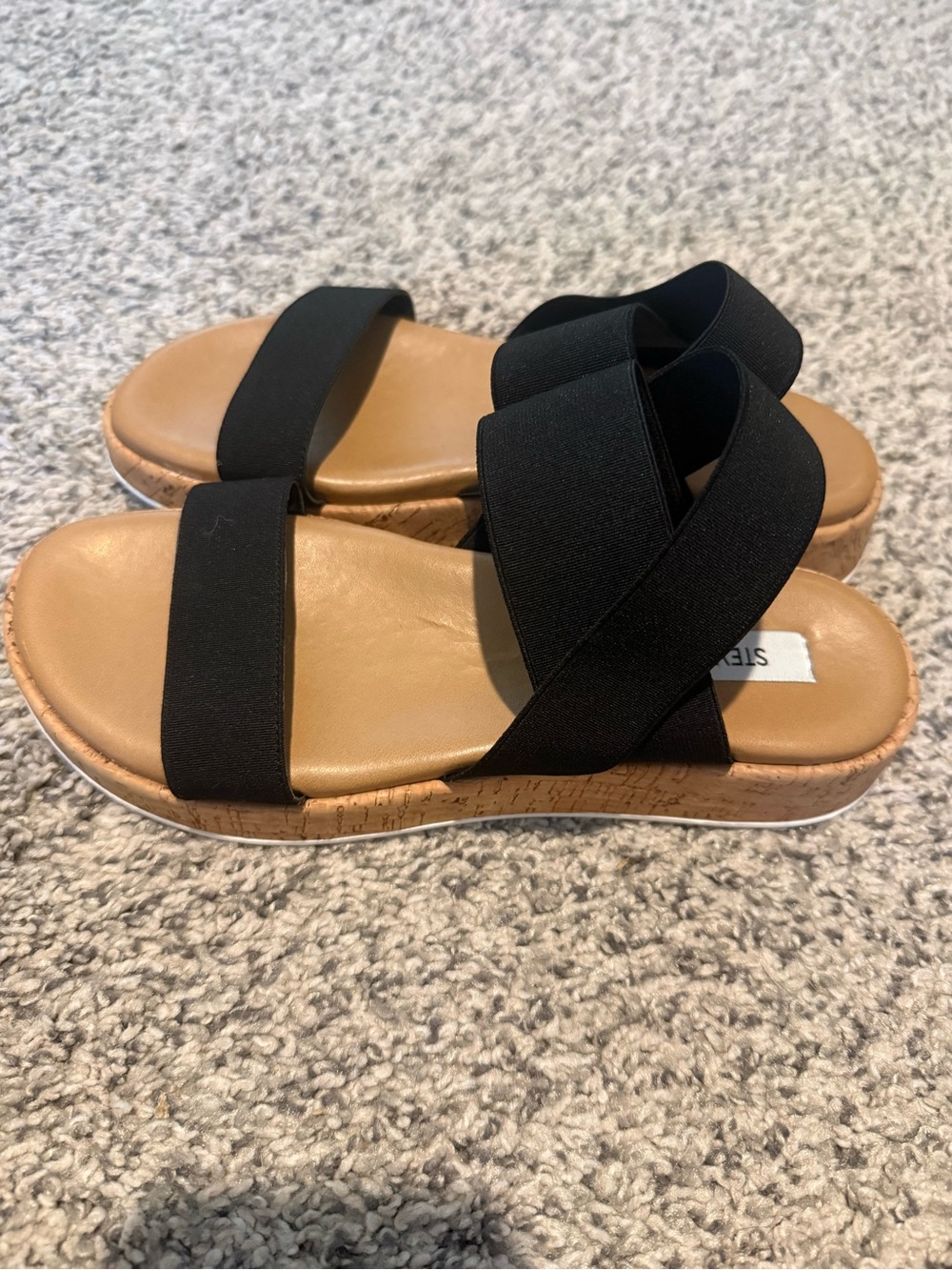 Steve Madden Black Elastic Cork Wedge Sandals